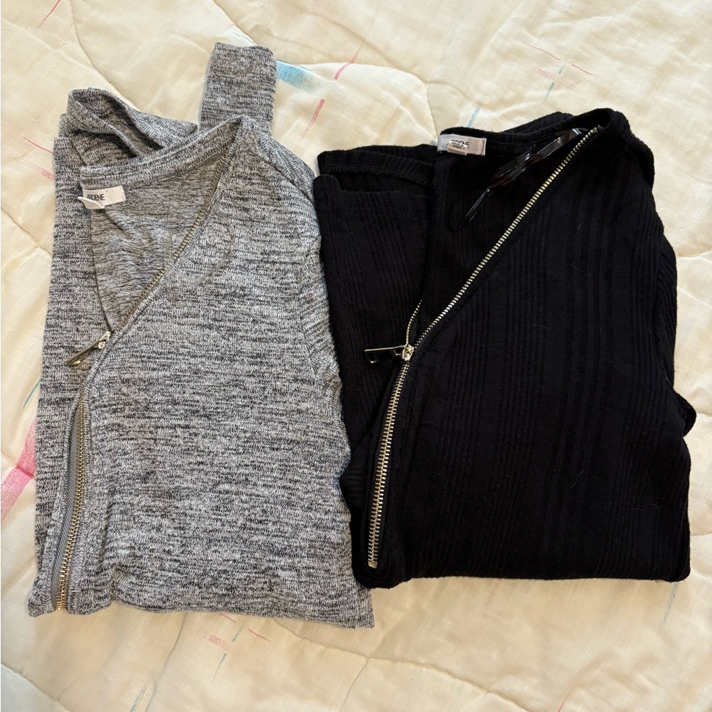 Gray and Black Zip-Up Long Sleeves, Size XS